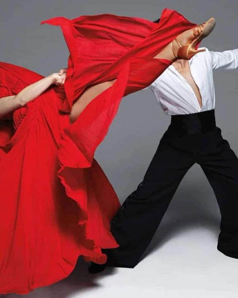 Antonina Skobina and Denys Drozdyuk wearing Supadance Style 1143 dark tan satin for American Vogue